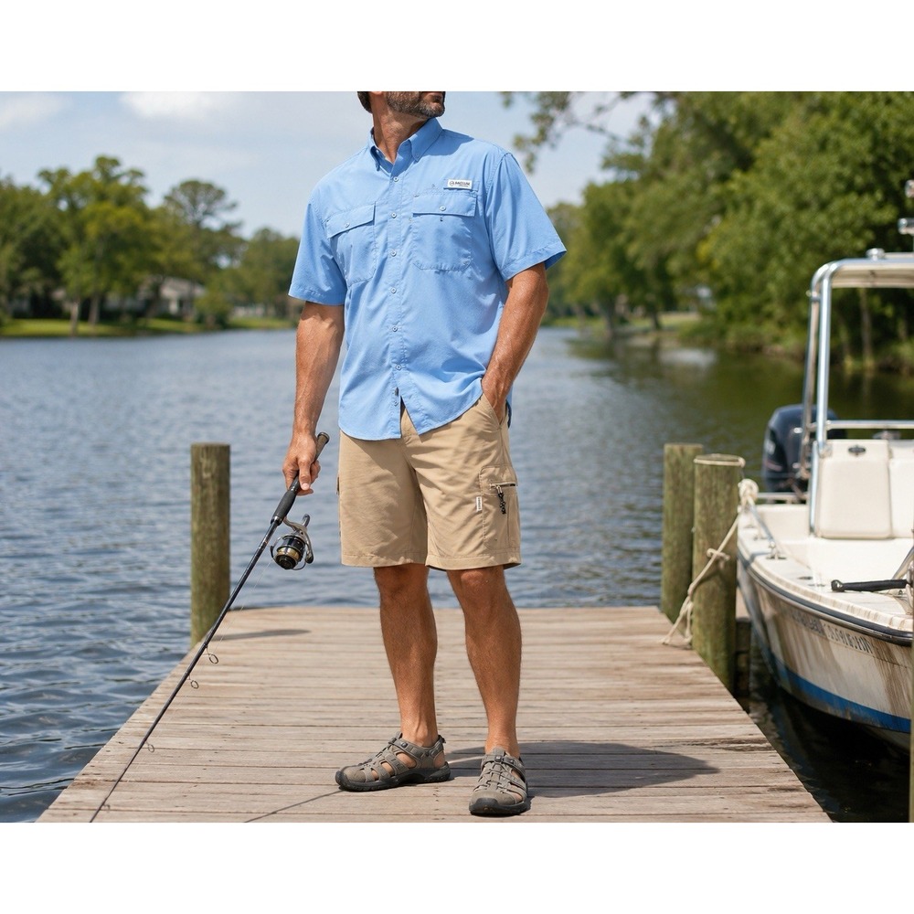 Magellan Outdoor Fish Gear Shorts‎ 38 Khaki Water Repellent Cargo 40x10